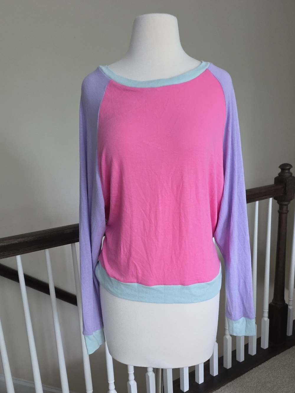 Honeydew USA Pink & Light Blue Colorblock Raglan Top